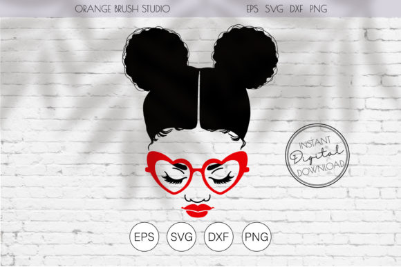 Black Woman Afro Puffs Heart Glasses SVG