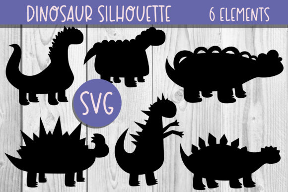 Dinosaur Silhouette SVG 6 Black Elements